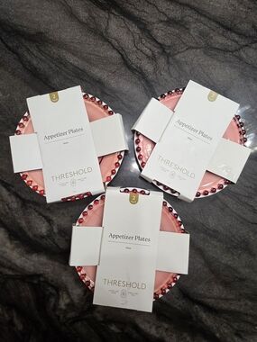 Set of 2 New Three Packs Target Threshold Pink Glass Beaded Appetizer Plate 6"